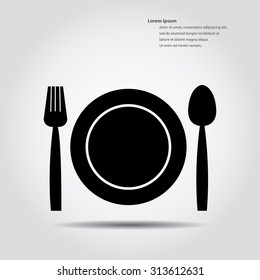 Plat with spoon and fork icon, Vector illustration.