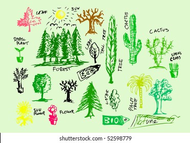 plat and tree hand draw symbols