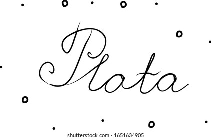 Plata phrase handwritten with a calligraphy brush. Silver in spanish. Modern brush calligraphy. Isolated word black