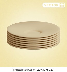 plate 3D vector icon set, on a cream
background