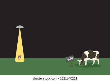 plate 404 is in the field where the cows graze and a flying saucer beam steals one of them. extraterrestrial internet error page