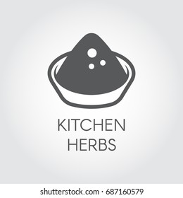 Plate with abstract herbs. Logo drawing in flat design for various recipes, cookbooks, culinary sites and other projects. Vector illustration