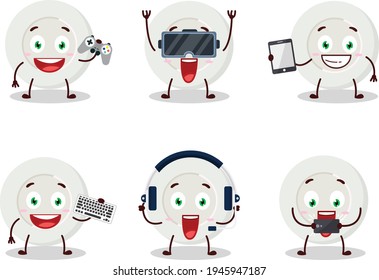 plate angry expression cartoon character are playing games with various cute emoticons