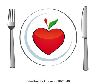 plate with apple heart