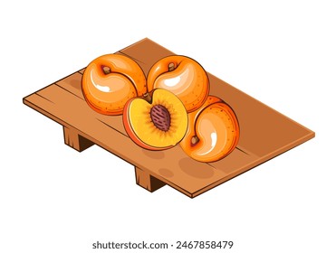 Plato con albaricoques. Plato de frutas Ilustración vectorial. Concepto de diseño orgánico. Colección de frutas de Vector dibujado a mano. Plato De Fruta Aislado. Productos agrícolas.