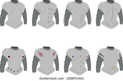 Plate armor game asset, various styles chest armor collection vector illustration