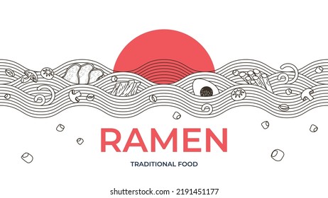 Plate and asian traditional noodles soup wave and empty space for text  Space for header  Noodles soup