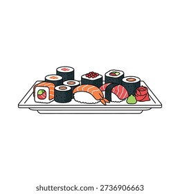 A plate of assorted sushi and maki rolls