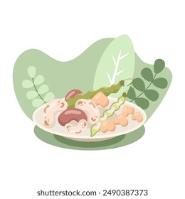 Plate of beans, legumes, and nuts promoting healthy eating and vegetarianism