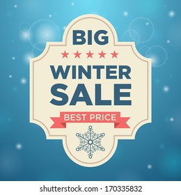 Plate big winter sale beige color, Blue background; snow; Best Price