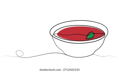 plate of borscht one line. continuous line drawing. traditional dish