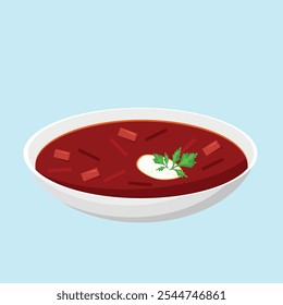 Prato com borscht, prato tradicional, cozinhas do mundo, isolar no branco