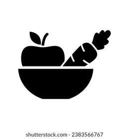 plate bowl with carrot and apple icon. diet vector symbol healthy food 