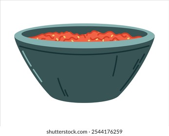 Plate or bowl with red soup or sauce. Vector isolated flat food illustration.