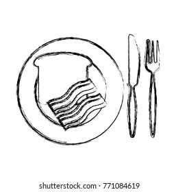 plate with bread an bacon  vector illustration