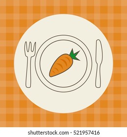 plate with  carrot vegetable and fork and knife over white background. vector illustration