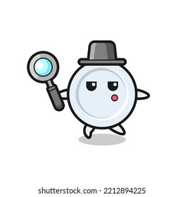 plate cartoon character searching with a magnifying glass , cute design
