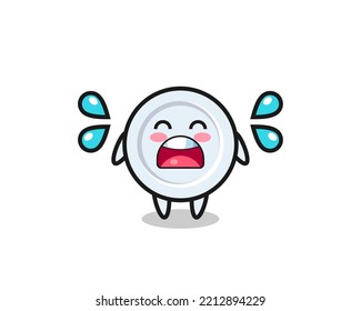 plate cartoon illustration with crying gesture , cute design