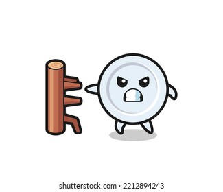 plate cartoon illustration as a karate fighter , cute design