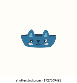 Plate Cat. Animal character. Work at home, coworking space, concept vector illustration. For poster design, kids print, greeting card, social media post, cards, textile. Scandinavian style.