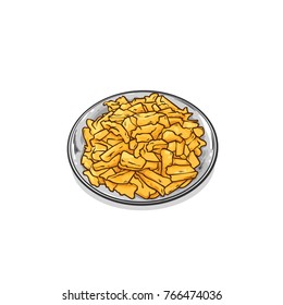 Plate of the Celery or potatoes, vector sketch illustration isolated on white background