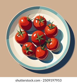 plate with cherry tomatoes vector illustration