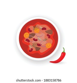 A plate of chili soup. View from above.