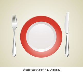 Plate china with silver fork and knife