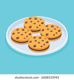 Plate of Choco Chips Cookies Illustration