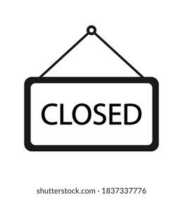 Plate closed black sign for door. Shop icon flat style, sign on isolated white background.