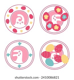 The plate collection. Easter eggs.  Cute bunny. Spring holiday. Vector, isolated objects on white background