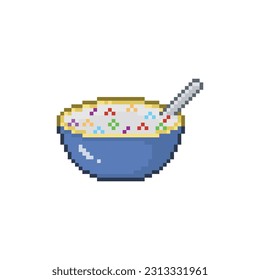 Plate with colored cereal, pixel art food