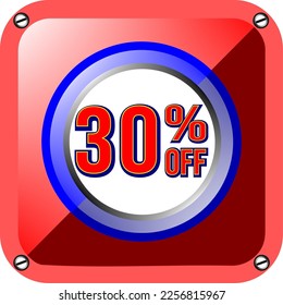 Plate with the colors of the USA flag. Vector illustration. 30% off. Promotions and offers illustrative banner. amazing attractive red blue and white circle panel. Free happiness. 100% satisfaction.