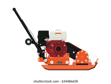 Plate compactor. Side view. Flat vector.