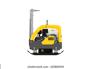 Plate compactor. Side view. Flat vector.