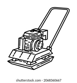 Plate Compactors Part of Contractor Material and Equipment Device Hand Drawn Icon Set Vector.