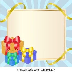 plate for congratulations with gifts and gold ribbon