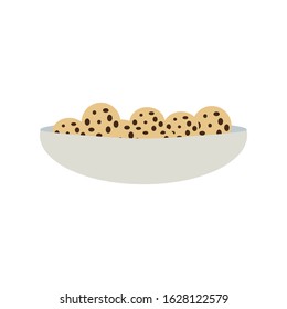 Plate of cookies in flat style. Homemade biscuits isolated on white background. Sweet dessert. Vector illustration 