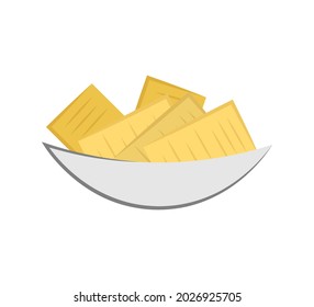 Plate with cookies isolated on a white background. Vector flat illustration. Sweet biscuits design element. Crackers in a plate 