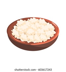 Plate Of Cottage Cheese, Food Item Rich In Proteins, Important Element Of The Healthy Balanced Diet Vector Illustration
