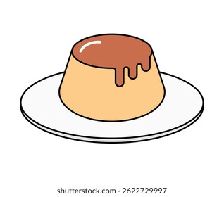 Placa de Caramelo Cremoso Drizzled Pudding ícone. Vetor.
