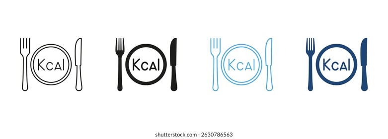 Plate With And Cutlery, Calorie Count Concept. Diet And Nutritional Awareness. Healthy Food Choices. Editable Stroke. Isolated Vector Illustration.