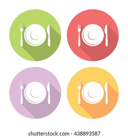 Plate And Cutlery Flat Style Design Icons Set