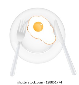 Plate, cutlery and fried egg - illustration