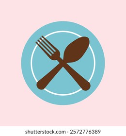 Plate and cutlery icon. knife and fork icon on blue and brown color. Illustrations For Personal and Commercial Use. Clean Look Trendy Icon. Food icon element symbol