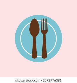 Plate and cutlery icon. knife and fork icon on blue and brown color. Illustrations For Personal and Commercial Use. Clean Look Trendy Icon. Food icon element symbol