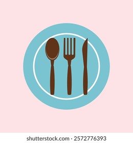 Plate and cutlery icon. knife and fork icon on blue and brown color. Illustrations For Personal and Commercial Use. Clean Look Trendy Icon. Food icon element symbol