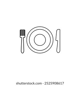 Plate and cutlery icon on white background. knife and fork icon on outline style. Illustration For Personal and Commercial Use. Clean Look Trendy Icon. Food icon element symbol