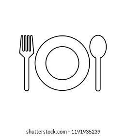 Plate with cutlery line icon for web, mobile and infographics. Vector dark grey icon isolated on light grey background.
