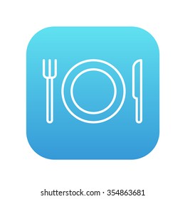Plate with cutlery line icon for web, mobile and infographics. Vector white icon on the blue gradient square with rounded corners isolated on white background.